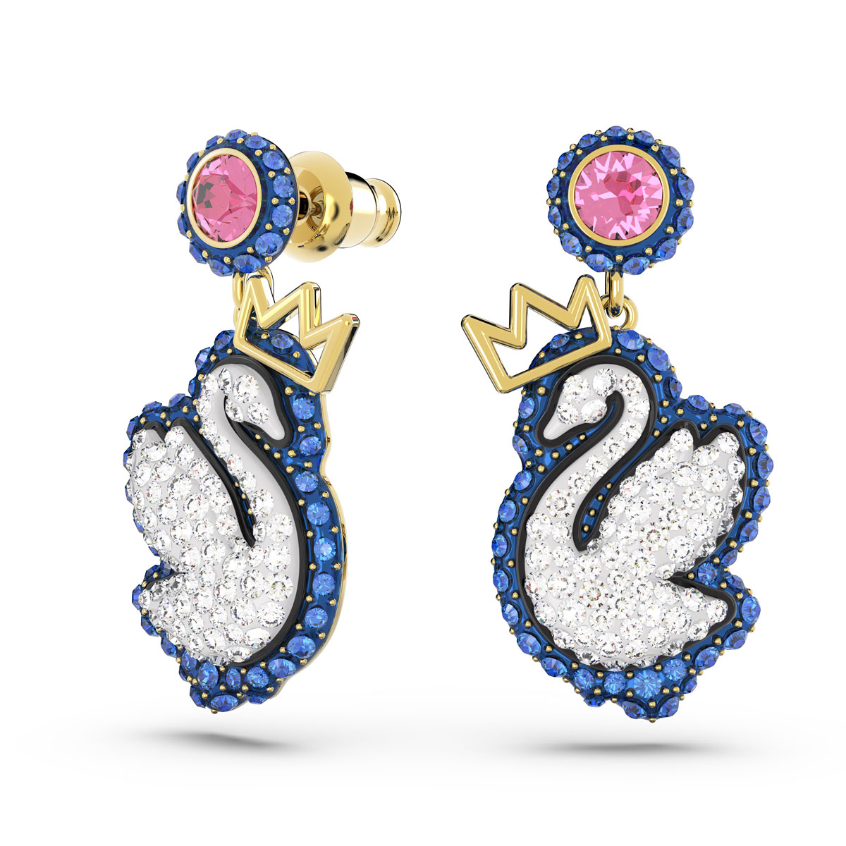 Swarovski Jewelry Pop Swan, Pierced Earrings Blue Gold